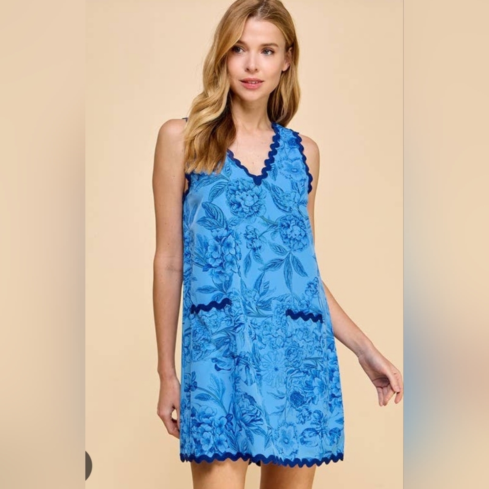 Blue Floral Sleeveless Dress